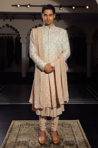 Yajy By Aditya Jain Floral Embroidered Sherwani Set 