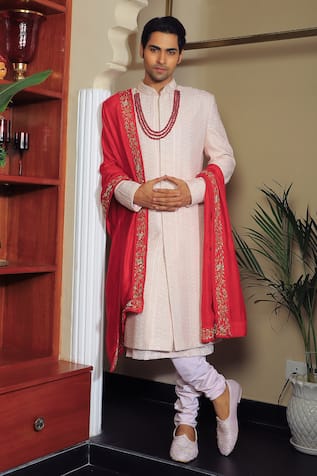 Yajy By Aditya Jain Leaf Embroidered Sherwani Set 
