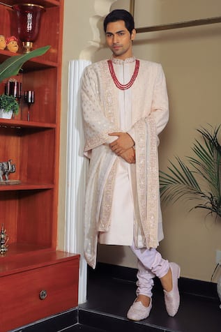 Yajy By Aditya Jain Thread & Sequin Embroidered Sherwani Set 