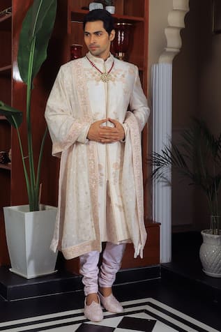 Yajy By Aditya Jain Flower Embroidered Sherwani Set 