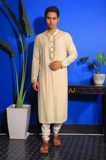 Yajy By Aditya Jain Mirror Embroidered Kurta & Churidar Set 