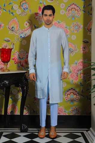 YAJY by Aditya Jain Asymmetric Hem Kurta & Trouser Set 