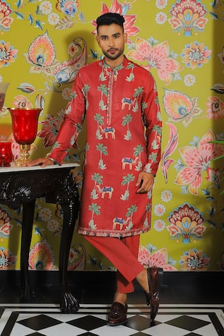 YAJY by Aditya Jain Straight Printed Kurta & Trouser Set 