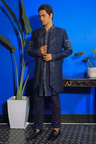 YAJY by Aditya Jain Midnight Bloom Embroidered Jacket Kurta Set 