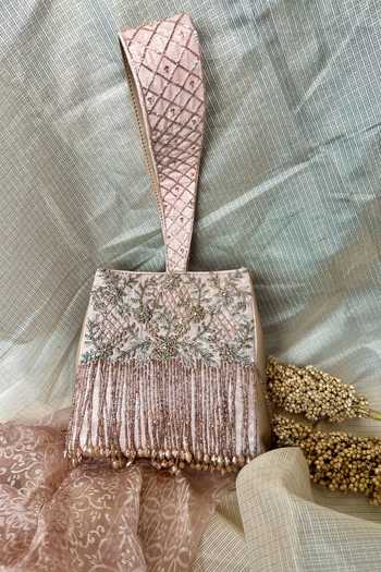 Fuchsia by aashaka mehta Crystal Cascade Embroidered Clutch 