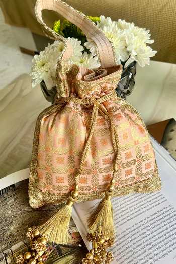 Fuchsia by aashaka mehta Banaras Woven Vintage Pattern Potli Bag 