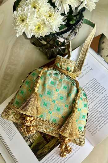Fuchsia by aashaka mehta Banaras Vintage Pattern Woven Potli Bag 