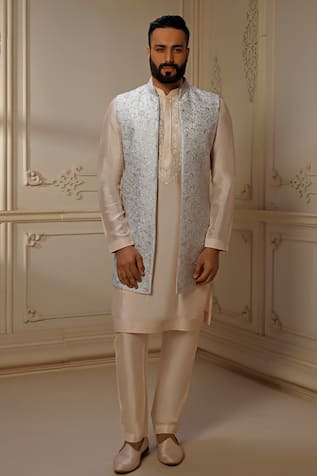 Vanshik Blossom Garden Embroidered Bundi Kurta Set 