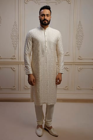 Vanshik Damask Bloom Jaal Embroidered Kurta Set 