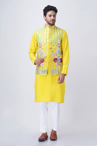 Floral Sequins Bundi Kurta Set 