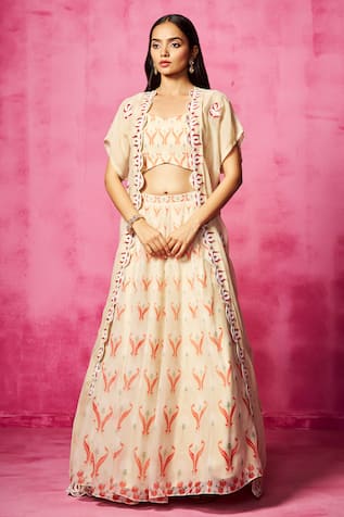 Neha Gursahani Abstract Print Lehenga Set With Throw Jacket 