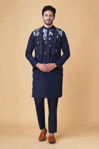 Floral Embellished Bundi Kurta Set For Kids