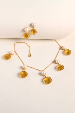 Citrine Embellished Necklace Set 