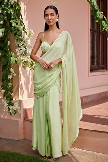 Ohaila Khan Vanya Pearl Work Pre-Draped Saree With Blouse 