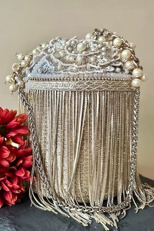 Nayaab by Sonia Hinted Cascade Luxe Pearl Tassel Embellished Potli 