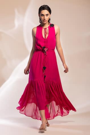 GEE SIN by Geetanjali Singh Solid Ruffle Layered Dress 