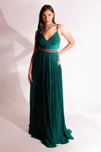Anshika Tak Label Pleated Anarkali With Choker Dupatta 