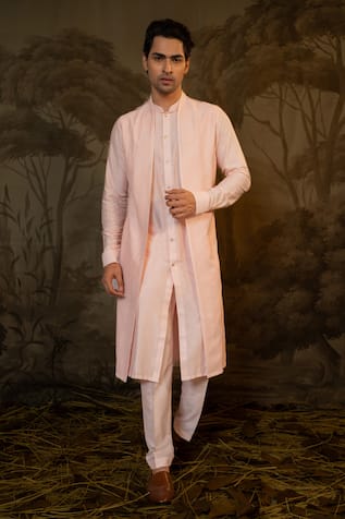 Darshika Menswear Criss Cross Embroidered Jacket Kurta With Pant 
