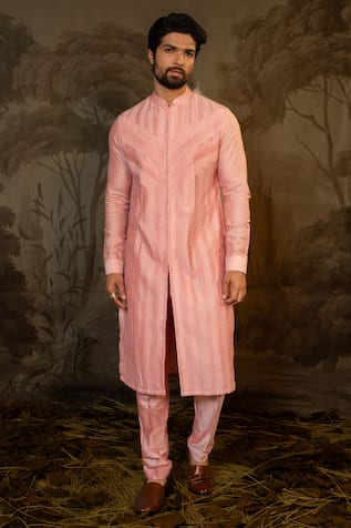 Darshika Menswear Stripe Embroidered Kurta With Pant 