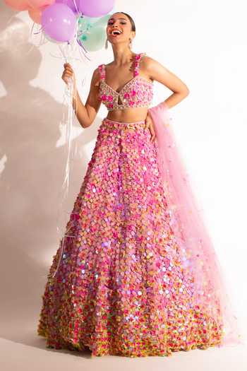 Anshika Tak Label Sequin Floral Embellished Lehenga Set 