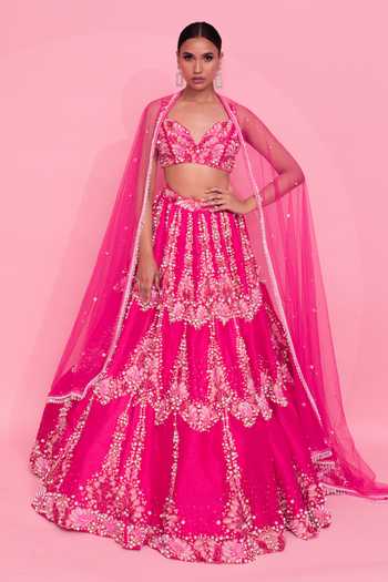 Anshika Tak Label Pink Crystal Pearl Embellished Lehenga Set 