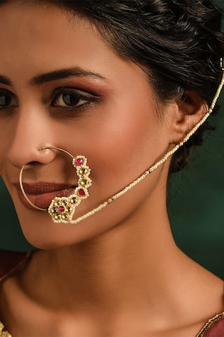 Buy Jewelopia Nath Traditional Nathiya for Women Kundan Pearl Nathiya Nose  Ring Without Piercing Gold Plated Nath Clip On Nose Ring For Women Online  at Best Prices in India - JioMart.
