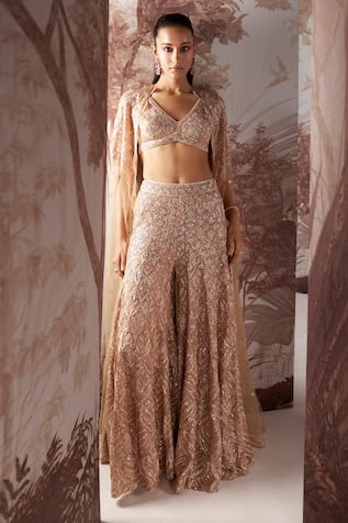 Sana Barreja Myra Sequin Embellished Cape Sharara Set 