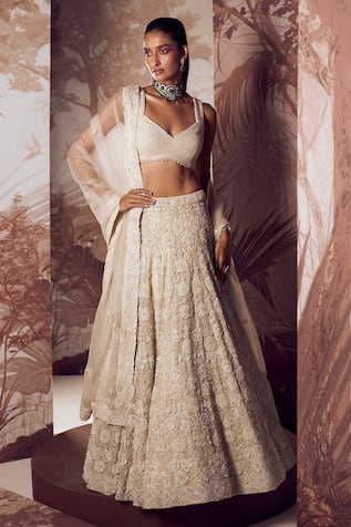 Sana Barreja Helena Pearl Floral Embroidered Bridal Lehenga Set 