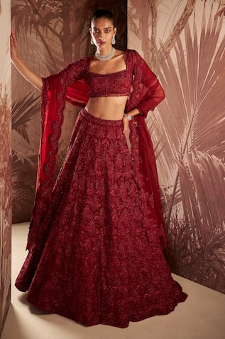 Sana Barreja Georgina Floral Crystal Embroidered Bridal Lehenga Set 