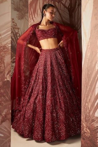 Sana Barreja Victoria Crystal Floral Embellished Bridal Lehenga Set 