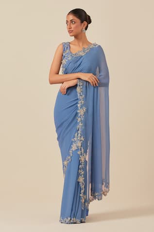 Ikshita Choudhary Floral Cutwork Border Embroidered Saree With Blouse 