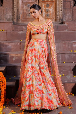 Elena Singh Duaa Printed Lehenga & Draped Blouse Set 