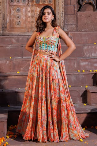 Elena Singh Zaina Tiered Lehenga With Draped Top 