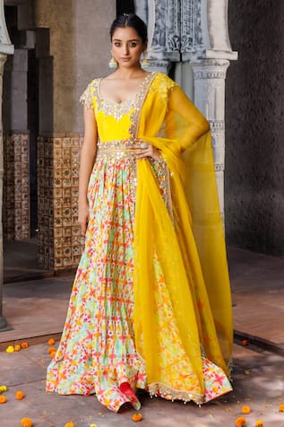 Elena Singh Darshana Abstract Print Anarkali With Dupatta 