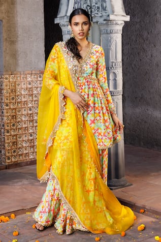 Elena Singh Vritra Geometric Print Peplum Kurta Gharara Set 