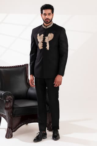 Bird Motif Embroidered Bandhgala With Pant 
