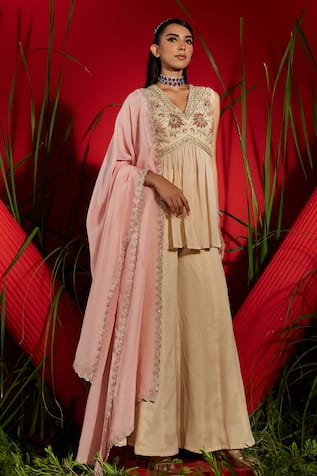 Shreeka Floral embroidered Peplum Kurta Sharara Set 