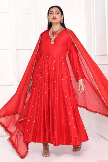 Komal Shah Floral Embroidered Anarkali With Dupatta 