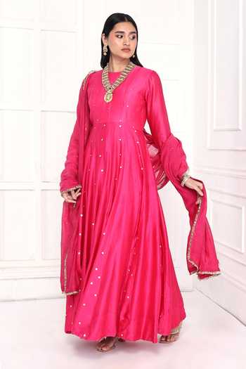 Komal Shah Flared Anarkali With Mukaish Dupatta 