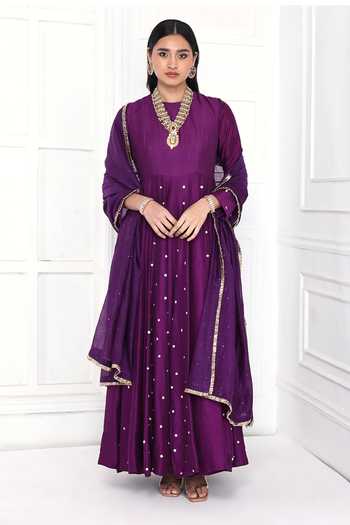 Komal Shah Floral Sequin Chanderi Anarkali With Dupatta 