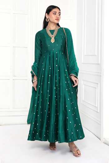 Komal Shah Floral Sequin Chanderi Anarkali With Dupatta 