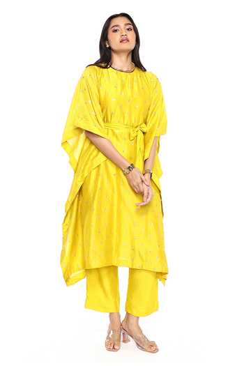 Komal Shah Floral Hand Embroidered Kaftan & Pant Set 