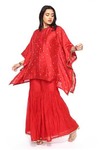 Komal Shah Chanderi Hand Embroidered Kaftan With Gharara 