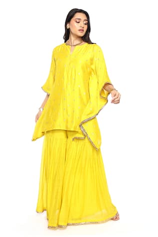 Floral Hand Embroidered Kaftan With Gharara 