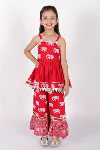 Lil Drama Trunk Tales Elephant Print Kurta & Sharara Set 
