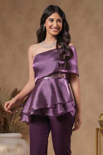 B'Infinite One-Shoulder Peplum Top With Sequins 