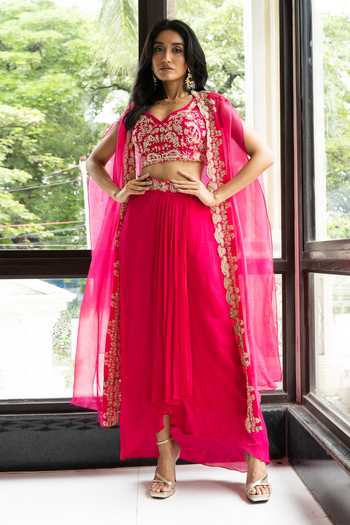 Mehak Sharma Placement Hand Embroidered Cape Skirt Set 