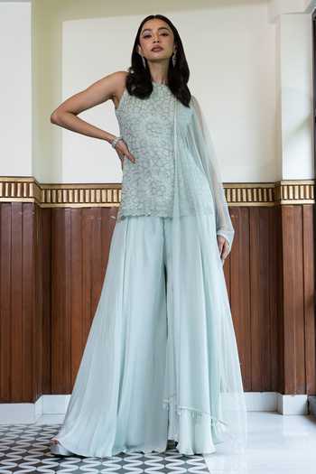 Mehak Sharma Floral Sequin Embroidered Kurta Sharara Set 