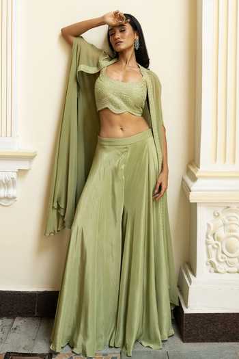 Mehak Sharma Tonal Embroidered Border Cape Sharara Set 