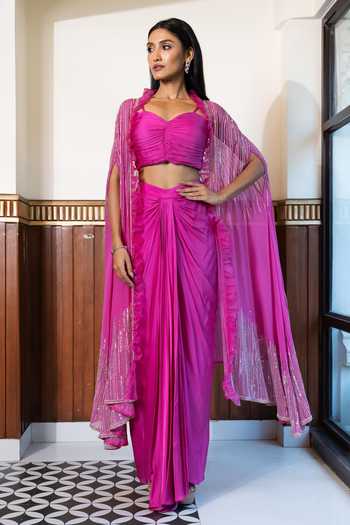Mehak Sharma Crystal Embellished Cape Draped Skirt Set 